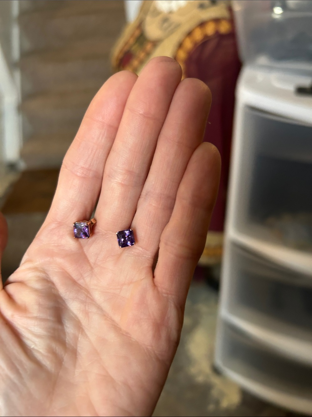 Gorgeous Square Amethyst Stud Earrings in Rose Gold - Picture 9 of 16